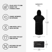 SAAL Surf Changing Poncho features and size infographic