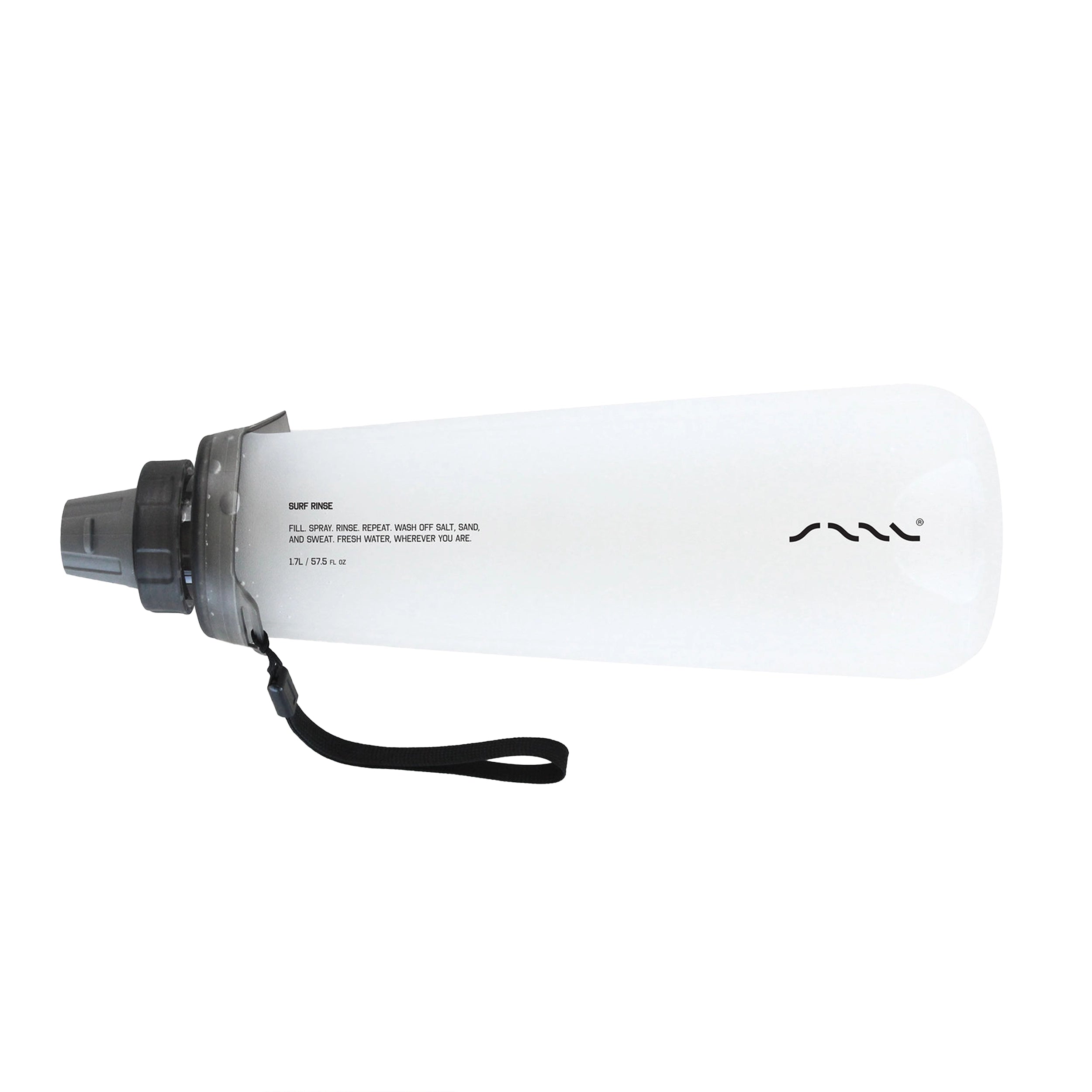 SAAL Surf Rinse portable shower bottle lying on its side