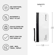 SAAL Surf Stash pouch features and 1L capacity infographic